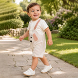 Stripes Puppy 3D Ears Suspender-Style Romper for Tiny Toddlers