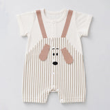 Stripes Puppy 3D Ears Suspender-Style Romper for Tiny Toddlers
