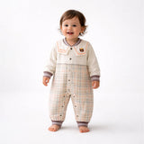 Brown and Cream Sailor Collar Brave Bear Full Sleeves Jumpsuit Romper for Tiny Toddlers