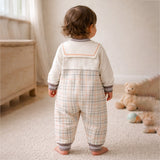 Brown and Cream Sailor Collar Brave Bear Full Sleeves Jumpsuit Romper for Tiny Toddlers
