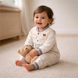 Brown and Cream Sailor Collar Brave Bear Full Sleeves Jumpsuit Romper for Tiny Toddlers