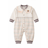 Brown and Cream Sailor Collar Brave Bear Full Sleeves Jumpsuit Romper for Tiny Toddlers