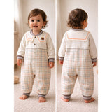 Brown and Cream Sailor Collar Brave Bear Full Sleeves Jumpsuit Romper for Tiny Toddlers
