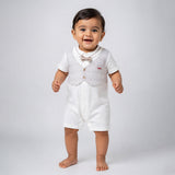 Cream & Beige Bow Waistcoat Romper for Tiny Toddlers