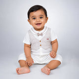 Cream & Beige Bow Waistcoat Romper for Tiny Toddlers