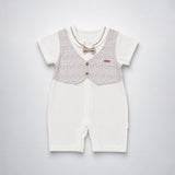 Cream & Beige Bow Waistcoat Romper for Tiny Toddlers