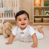 Cream & Beige Bow Waistcoat Romper for Tiny Toddlers