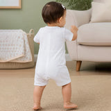 Cream Floral Collar Suspender-Style Romper for Tiny Toddlers