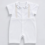 Cream Floral Collar Suspender-Style Romper for Tiny Toddlers