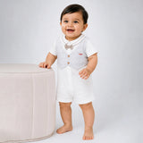 Cream & Grey Bow Waistcoat Romper for Tiny Toddlers