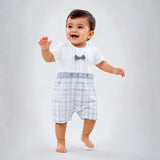 Grey Checkered Bow Tie Romper for Tiny Toddlers