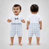 Grey Checkered Bow Tie Romper for Tiny Toddlers