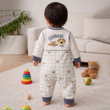 Grey Courage Puppy Varsity Style, Full Sleeves Jumpsuit Romper for Tiny Toddlers