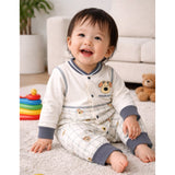 Grey Courage Puppy Varsity Style, Full Sleeves Jumpsuit Romper for Tiny Toddlers