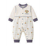 Grey Courage Puppy Varsity Style, Full Sleeves Jumpsuit Romper for Tiny Toddlers