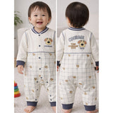 Grey Courage Puppy Varsity Style, Full Sleeves Jumpsuit Romper for Tiny Toddlers