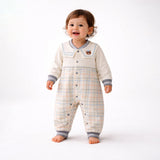 Grey and Cream Sailor Collar Brave Bear Full Sleeves Jumpsuit Romper for Tiny Toddlers