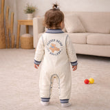 Grey Striped Collar, Full Sleeves Jumpsuit Romper for Tiny Toddlers
