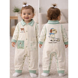 Mint Collar Puppy, Full Sleeves Jumpsuit Romper for Tiny Toddlers
