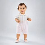 Pink Floral Collar Suspender-Style Romper for Tiny Toddlers