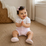 Pink Floral Collar Suspender-Style Romper for Tiny Toddlers