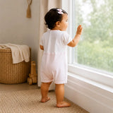 Pink Floral Collar Suspender-Style Romper for Tiny Toddlers