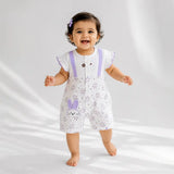 Purple Floral Bunny Suspender-Style Romper for Tiny Toddlers