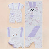 Purple Floral Bunny Suspender-Style Romper for Tiny Toddlers