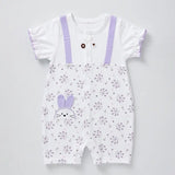 Purple Floral Bunny Suspender-Style Romper for Tiny Toddlers