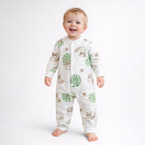 Cute Racoon & Palm Leaf, Full Sleeves Jumpsuit Romper for Tiny Toddlers