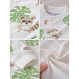 Cute Racoon & Palm Leaf, Full Sleeves Jumpsuit Romper for Tiny Toddlers
