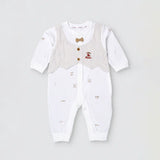 Beige Stripes Waistcoat Romper for Tiny Toddlers