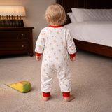 Red Candy Cane and Bear, Full Sleeves Jumpsuit Romper for Tiny Toddlers