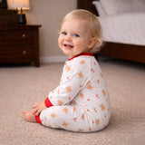 Red Candy Cane and Bear, Full Sleeves Jumpsuit Romper for Tiny Toddlers