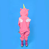 Bright Pink Magical Unicorn Theme All Over Jumpsuit / Playsuit Raincoat for Kids