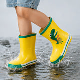 Mr. Yelosaur Stripe, Flexible Rubber Rain Gumboots for Toddlers and Kids