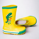 Mr. Yelosaur Stripe, Flexible Rubber Rain Gumboots for Toddlers and Kids