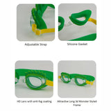 3d Monster Back Anti Fog UV Protection Leakproof Design Swim Goggles for Kids, 3yrs-8yrs