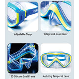 Snorkelling Scuba Diving Mask, Blue Neon Green Anti Fog underwater snorkelling Goggles for Kids & Adults, 10yrs and above