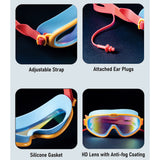 Blue, Orange & Red Anti-Fog UV Protection Leakproof Swim Goggles for Kids, 4-10 Years