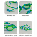 Fluoroscent Green & Blue Fishtail Designed Frame, Anti Fog UV Protection Leakproof Design Swim Goggles for Kids, 3 years-8 years
