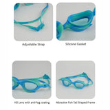 Mint & Blue Fishtail Designed Frame, Anti Fog UV Protection Leakproof Design Swim Goggles for Kids, 3 years-8 years
