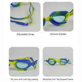 Yellow & Blue Fishtail Designed Frame, Anti Fog UV Protection Leakproof Design Swim Goggles for Kids, 3 years-8 years