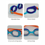 Junior Blue Orange Anti Fog UV Protection Leakproof Design Swim Goggles for Kids, 3 years-8 years