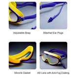 Navy & Yellow Anti-Fog UV Protection Leakproof Swim Goggles for Kids, 7-15 Years