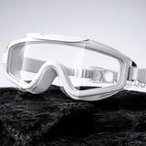 White 3 dash Glass panel styled Anti Fog UV Protection leakproof design Swim Goggles for 12 yrs + & Adults