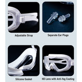 White 3 dash Glass panel styled Anti Fog UV Protection leakproof design Swim Goggles for 12 yrs + & Adults