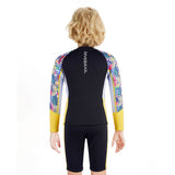 Dive 2-Piece set Black & Yellow Stamps Front-Zip Jacket Printed with Knee Length Shorts, 2.5mm Neoprene Kids Swimsuit with Free Washbag