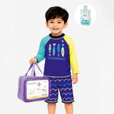 2 Pcs 4 Fishes Blue & Yellow T-shirt & Shorts Set, Toddlers & Kids Swimwear with Free Wash Bag & Free Swim Detergent
