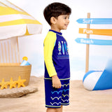 2 Pcs 4 Fishes Blue & Yellow T-shirt & Shorts Set, Toddlers & Kids Swimwear with Free Wash Bag & Free Swim Detergent